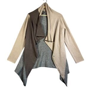 360 Cashmere Open Front Cardigan Sweater Womens Medium Brown Grey Color Block